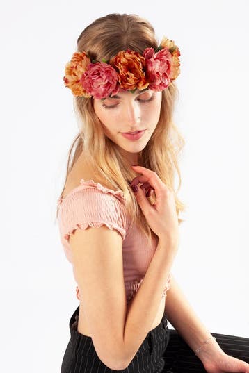 KIMU® Bloemenkrans Haar Pioenrozen Oranje Oudroze Koraal Blo, Ophalen of Verzenden, Nieuw
