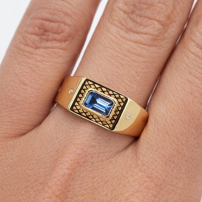 Zonder minimumprijs - Ring Verguld Tanzaniet - Diamant - 18k, Handtassen en Accessoires, Ringen