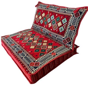 Kelim - 95 cm - 70 cm - Ottomaanse poef en kussen