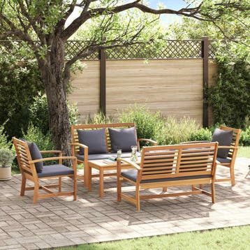 vidaXL Tuinbank Set 5 st Naturel Massief Teakhout, Tuin en Terras, Verzenden, Nieuw