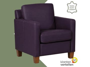 Leren fauteuil Smart - Toledo Merlin (donkerpaars) - Poten, Nieuw, Ophalen of Verzenden, Bohemian, Eigentijds, Modern, Retro, 50 tot 75 cm