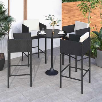 vidaXL Barkrukken 4 st met kussens poly rattan zwart, Verzenden, Nieuw