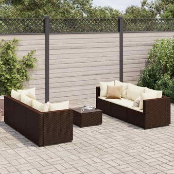 vidaXL 7-delige Loungeset met kussens poly rattan bruin, Verzenden, Nieuw, Loungeset