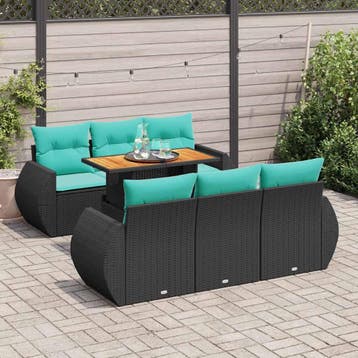 vidaXL 7-delige Loungeset met kussens poly rattan zwart, Verzenden, Loungeset