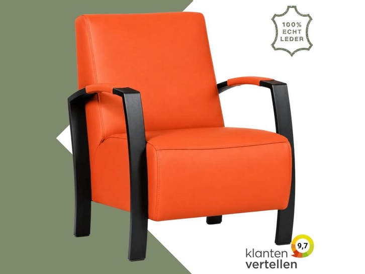 Leren fauteuil Glory - Toledo Orange (oranje), Maison & Meubles, Fauteuils, Enlèvement ou Envoi