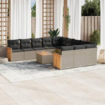 vidaXL 12-delige Loungeset met kussens poly rattan grijs, Verzenden, Loungeset