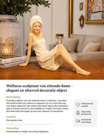 Statue, Elegant wellness sculptuur van zittende dame –