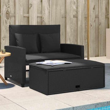 vidaXL Tuinbank 2-zits met kussens poly rattan zwart, Tuin en Terras, Verzenden, Nieuw