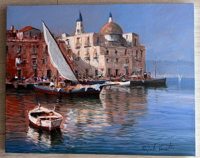 Pasquale Vuotto (1958) - Barche a Pozzuoli, Antiek en Kunst, Kunst | Schilderijen | Klassiek