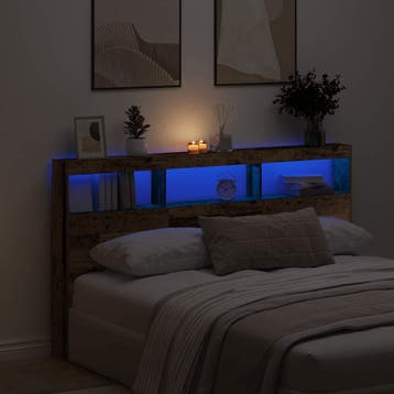 vidaXL Hoofdbordkast met LED 180x17x102 cm oud hout, Verzenden, Nieuw