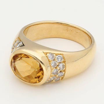 Bague - 18 carats Or jaune - Diamant - Citrien