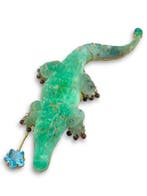 Broche - 14 carats Or jaune, Broche crocodile en or 14