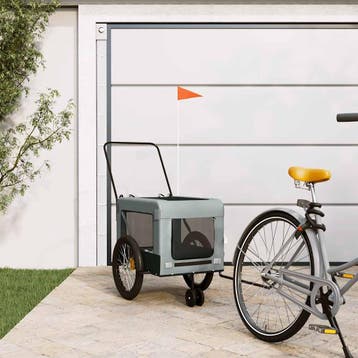 vidaXL Hondenfietstrailer oxford stof en ijzer grijs en, Verzenden