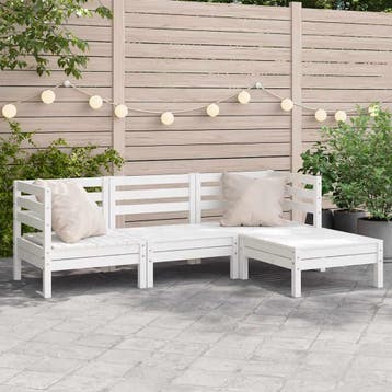 vidaXL Garden Lounge Set 3-zits Wit grenenhout Solid pine, Tuin en Terras, Verzenden, Nieuw