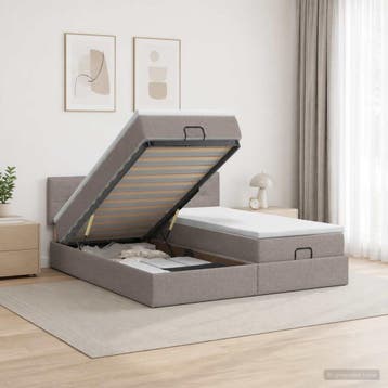 vidaXL Ottoman bed met matras met hoofdeinde 2 st Taupe Stof, Verzenden, Nieuw