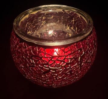 Handgemaakte wijn rood mozaïek theelichthouder 11×11×9 cm, Huis en Inrichting, Ophalen of Verzenden, Nieuw