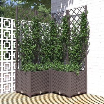 vidaXL Plantenbak met latwerk 80x80x136 cm polypropeen bruin, Tuin en Terras, Bloempotten, Verzenden, Nieuw
