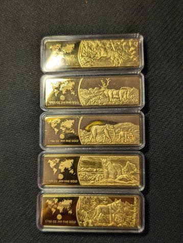 5 x 1/100 oz - Or .999 - Global Treasures - Scellé & avec
