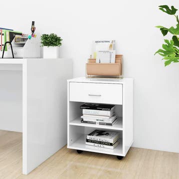 vidaXL Rolkast 46x36x59 cm bewerkt hout hoogglans wit, Verzenden, Nieuw