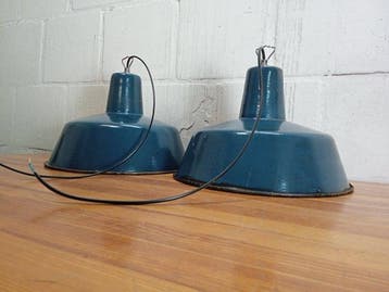 Plafondlamp (2) - Vintage industriële emaille-fabriek, Antiek en Kunst