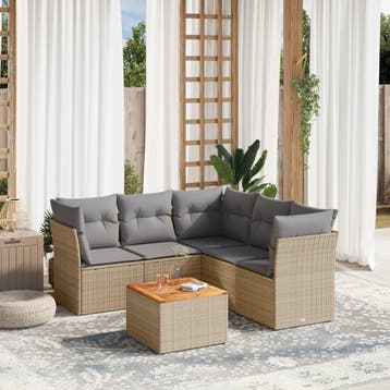 vidaXL 6-delige Loungeset met kussens poly rattan gemengd, Verzenden, Nieuw, Loungeset