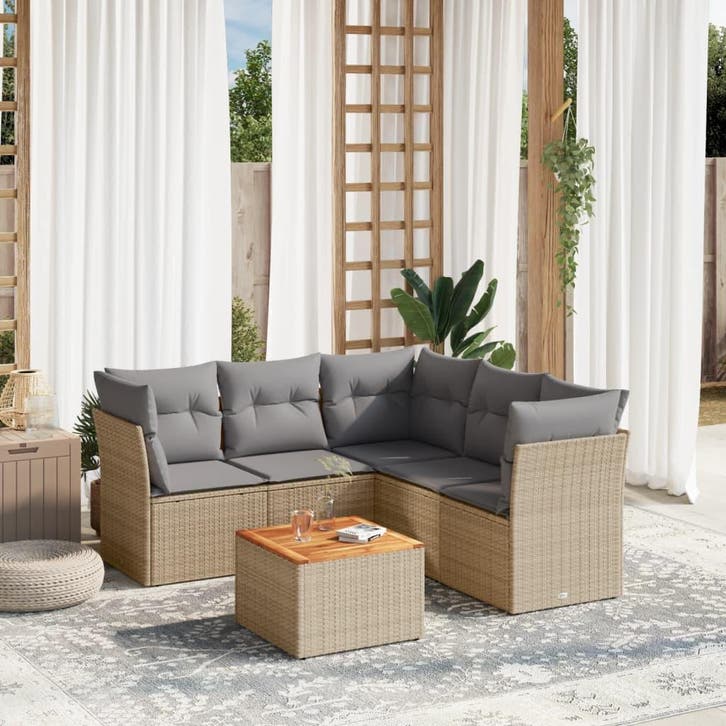 vidaXL 6-delige Loungeset met kussens poly rattan gemengd, Tuin en Terras, Tuinsets en Loungesets, Loungeset, Nieuw, Verzenden