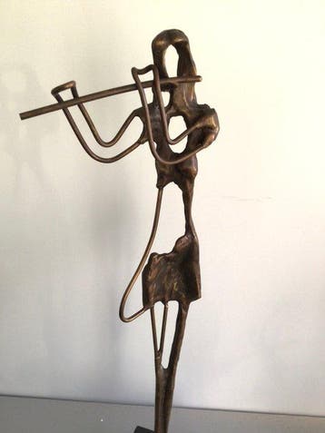 sculptuur, “ De Fluitiste “ - 35 cm - Brons