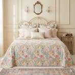 BA167 - Housse de lit florale - avec bords ourlés –, Antiek en Kunst, Antiek | Tapijten, Tafelkleden en Textiel