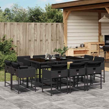 vidaXL 11-delige Tuinset met kussens poly rattan zwart, Verzenden, Nieuw, Tuinset