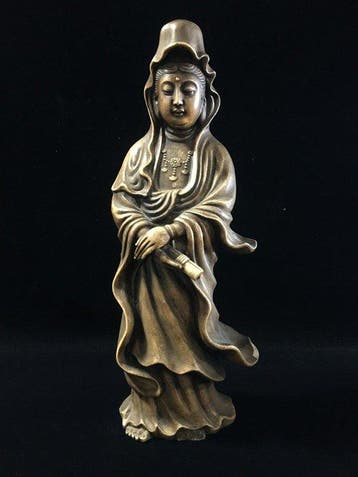 Vintage Japanese Ceramic Buddhist Statue - Standing Kannon