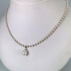 Halsketting Zilver Parel - Parel - Akoya-SSP Ø9x11,5MM Stone, Handtassen en Accessoires, Kettingen, Nieuw