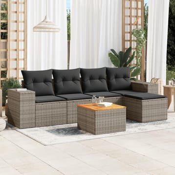 vidaXL 6-delige Loungeset met kussens poly rattan grijs, Verzenden, Loungeset