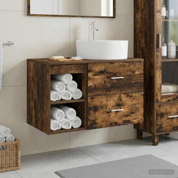 vidaXL Badkamermeubel Set 2 st Gerookt eiken Bewerkt hout, Huis en Inrichting, Verzenden, Nieuw