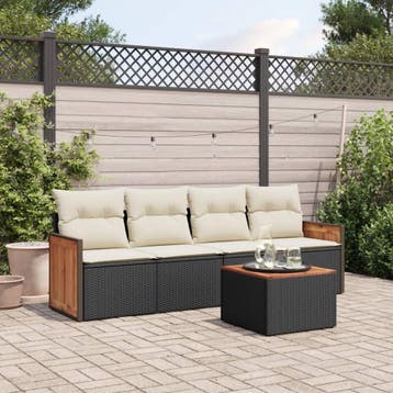 vidaXL 5-delige Loungeset met kussens poly rattan zwart, Verzenden, Nieuw, Loungeset