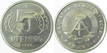 5 Pfennig Ddr 1984a, Verzenden, België