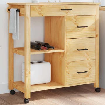 vidaXL Keukentrolley MONZA 84x40x88,5 cm massief grenenhout, Huis en Inrichting, Verzenden, Nieuw