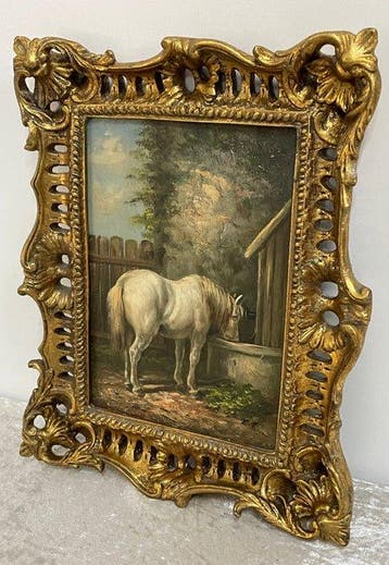 R.T. - Barok Schilderij Drinkend Paard