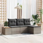 vidaXL Tuinbank Set met kussen 4 pcs Grijs Poly Riet, Verzenden, Nieuw