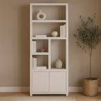 Wandkast Mangohout Evan Crème 80 (5 Open Vakken, 2 Deuren), Verzenden, Nieuw