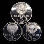Rusland. 3 Proof (1x 5 Roubles + 2x 1 Rouble) UNC. Coins