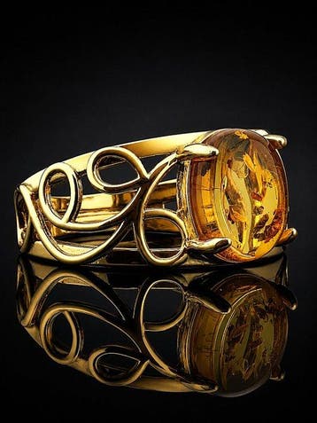 Bague Ambre Miel - Plaqué Or sur Argent Sterling 925 - Style