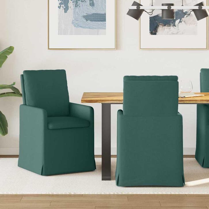 vidaXL Eetstoelen 2 pcs Donkergroen 57 x 67 x 98 cm Stof, Maison & Meubles, Chaises, Envoi