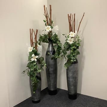 Complete sets van 3 vazen met kunstplant in een stenen vaas, Huis en Inrichting