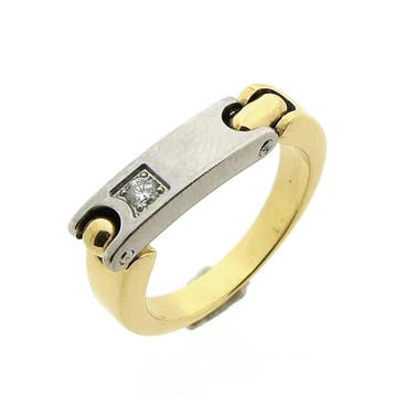 Pequignet bicolor gouden ring met staal en diamant; 0,06 ct., Ophalen of Verzenden