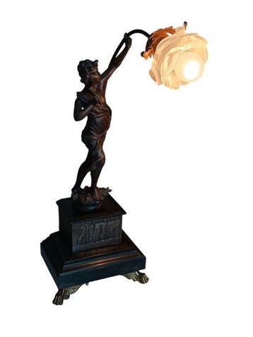Lampe de table - Fer, Verre - lampe de style Art Nouveau, Antiek en Kunst