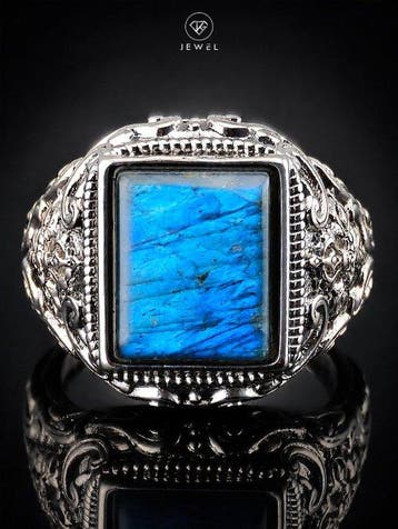 Rechthoekige Labradoriet Ring - 925 Sterlingzilver -