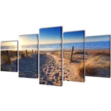 vidaXL Canvas muurdruk set zandstrand 200 x 100 cm, Collections, Posters & Affiches, Verzenden