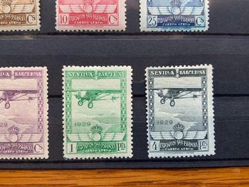 Espagne 1929 - Séville - Barcelone aérienne bien centrée -, Timbres & Monnaies, Timbres | Europe | Espagne