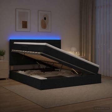 vidaXL LED opbergbed met matras Zwart 140 x 200 cm Stof, Verzenden, Nieuw