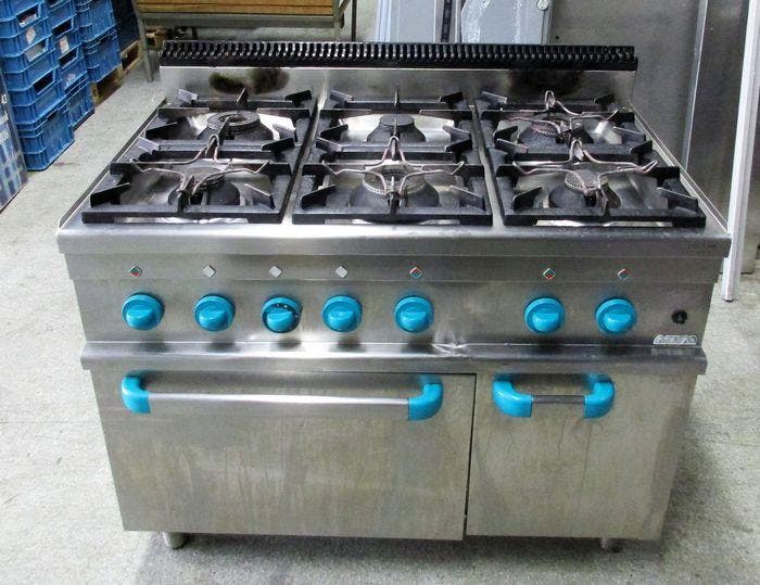 MBM Gasfornuis met 6 branders en oven, B110 x D72x H98cm, Articles professionnels, Horeca | Équipement de cuisine